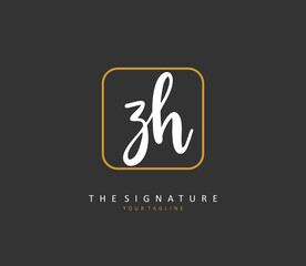 Z H ZH Initial letter handwriting and signature logo. A concept handwriting initial logo with template element.