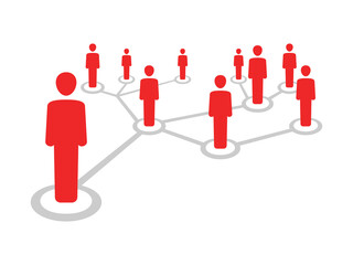 Social network scheme - people group silhouettes connected to each other by lines - vector illustration icon 