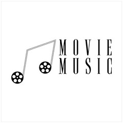 Silhouette Music Note with Negative Film Reel Stripes  for Movie Production House Logo Design Inspiration