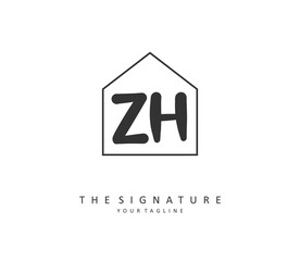 Z H ZH Initial letter handwriting and signature logo. A concept handwriting initial logo with template element.