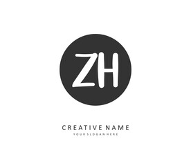 Z H ZH Initial letter handwriting and signature logo. A concept handwriting initial logo with template element.