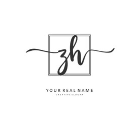 Z H ZH Initial letter handwriting and signature logo. A concept handwriting initial logo with template element.