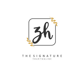 Z H ZH Initial letter handwriting and signature logo. A concept handwriting initial logo with template element.