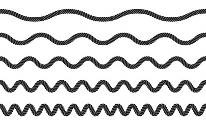 Set of twisted vector rope lines. Cordage waves isolated © artemstepanov