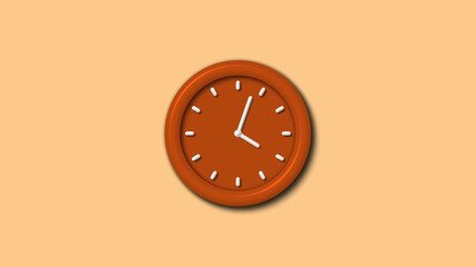 Best brown color 3d wall clock icon on brown light background,wall clock