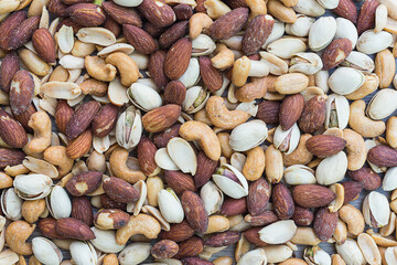 Penuts,cashews,almons,pistachios roasted and salted mixed together.