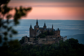 Fototapeta na wymiar city castle at sunset