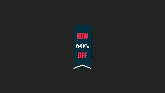 now 60% off 100% premium quality , motion graphic video. Promo banner, badge, sticker. 60 percent off Royalty-free Stock 4K Footage with Alpha Channel transparent background