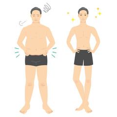 ダイエットをした中年の男性　ビフォーアフター　全身