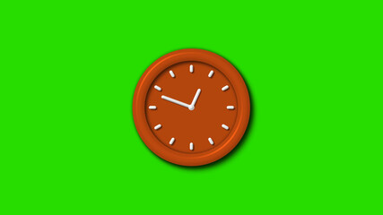 Brown color 3d wall clock on green screen background,3d clock