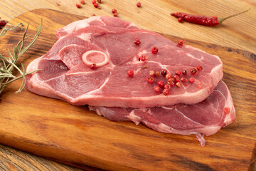 Raw Lamb Chops, Mutton Cuts or Sheep Ribs on Wood Background