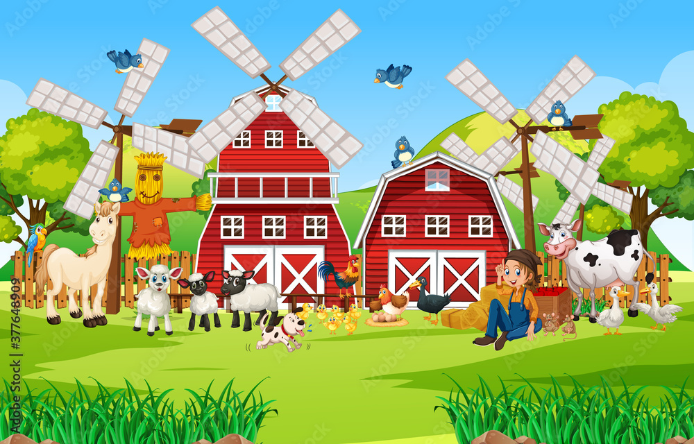 Sticker Happy farm animal scene