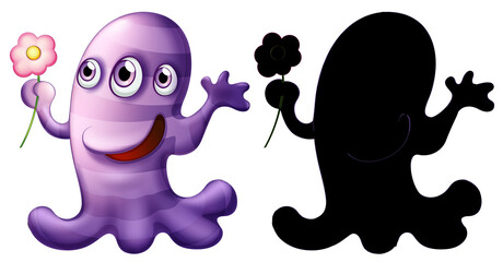 Monster with its silhouette on white background