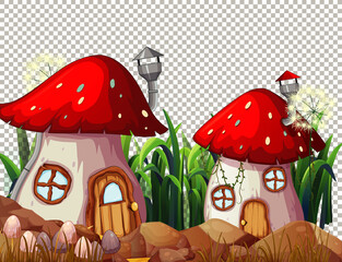Mushroom house village in fairytale theme on transparent background