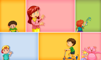 Fototapeta premium Set of different kid characters on different color background