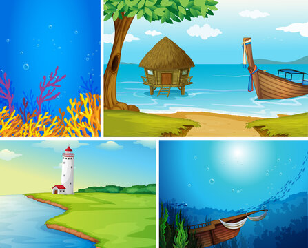 Set of outdoor nature background