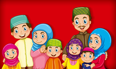 Muslim family member on cartoon character colour gradient background