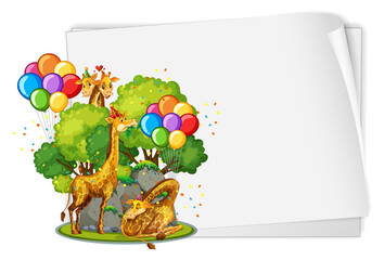 Blank banner with many giraffes in party theme