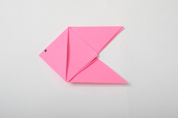 pink origami paper, fish 