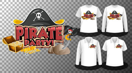 Pirate Party logo with Set of different shirts with pirate party logo screen on shirts