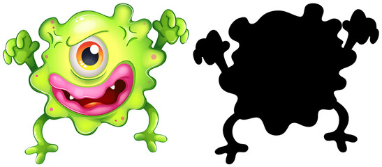 Monster with its silhouette on white background