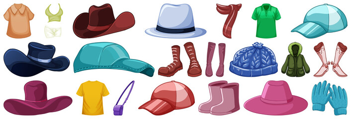 Set of fashion outfits and accessories on white background