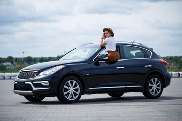 Brown leather seats in the new car. Interior upholstery with genuine leather.