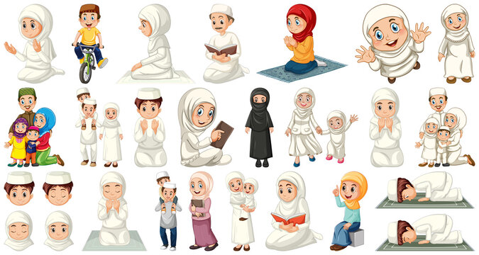 Set of muslim kids character