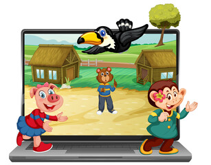 Cute animal on computer background