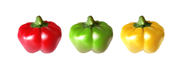 Vector set of colored red, green and yellow peppers. Realistic 3D paprika isolated on white background.
