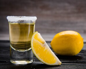 Tequila drink served in glasses with lime and salt