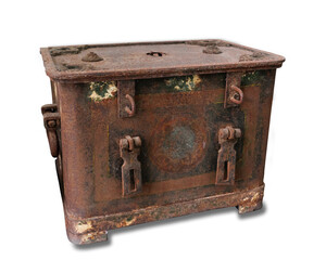Old rusty box on white background