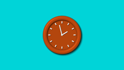 Amazing brown color 3d wall clock on cyan background,3d wall clock