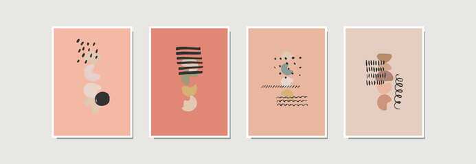 Naklejka premium Abstract modern artistic prints, corporate brochure, catalogue, notebook covers, posters, cards. Mid century mempis style wall art. Neutral pastel colors stationery design. Nursery, home decor. Vector