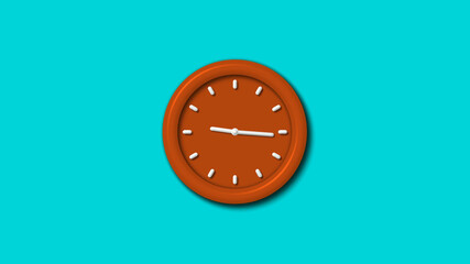 Brown color counting down 3d wall clock icon on cyan background,3d clock