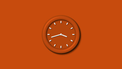 Amazing brown color 3d wall clock on brown background,12 hours 3d clock