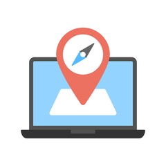 Online gps symbol on laptop screen icon - vector illustration.