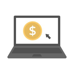 Concept of online earnings or income in the internet. Getting money from the computer. Vector illustration