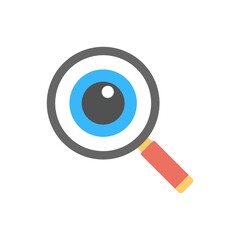 Eye in magnifying glass vector illustration. Analysis, investigation icon.