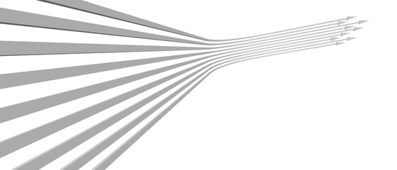 A white background created by 3d rendering, in which the strip-shaped arrows rise while breaking.