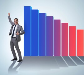 Fototapeta premium Young businessman in business concept with bar charts