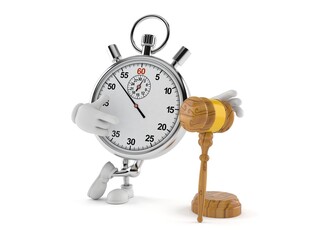 Stopwatch character with gavel