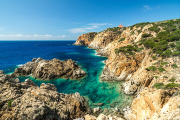 Coastal Stacks view near the lighthouse of Capo Spartivento, Domus de Maria, Cagliari province,...