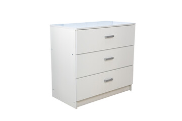 Modern wooden chest of drawers on white background