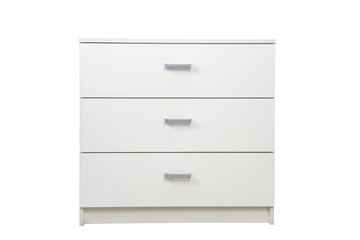 Modern wooden chest of drawers on white background