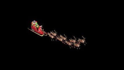Santa Sleigh Flies Front Alpha Matte Christmas Reindeer Night 3D Rendering Animation 4K - Powered by Adobe