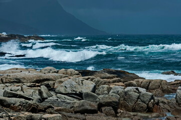 Fototapeta na wymiar Wave sea shore along near to Cape Town, South Africa