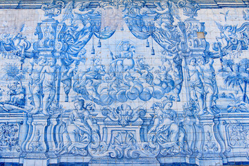 Azulejo mural in Porto Cathedral, a Catholic church in Porto, Portugal