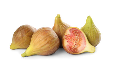 Obraz premium Whole and cut tasty figs isolated on white