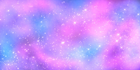 Abstract bright saturated color space star background. light blue and pink, versatile festive shimmering background